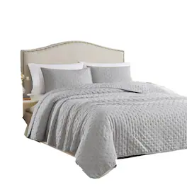 RT Designers Collection - Cayla 3 Pieces Washed Pinsonic Lightweight Quilts Set Queen Size For Bedding Grey - Gray