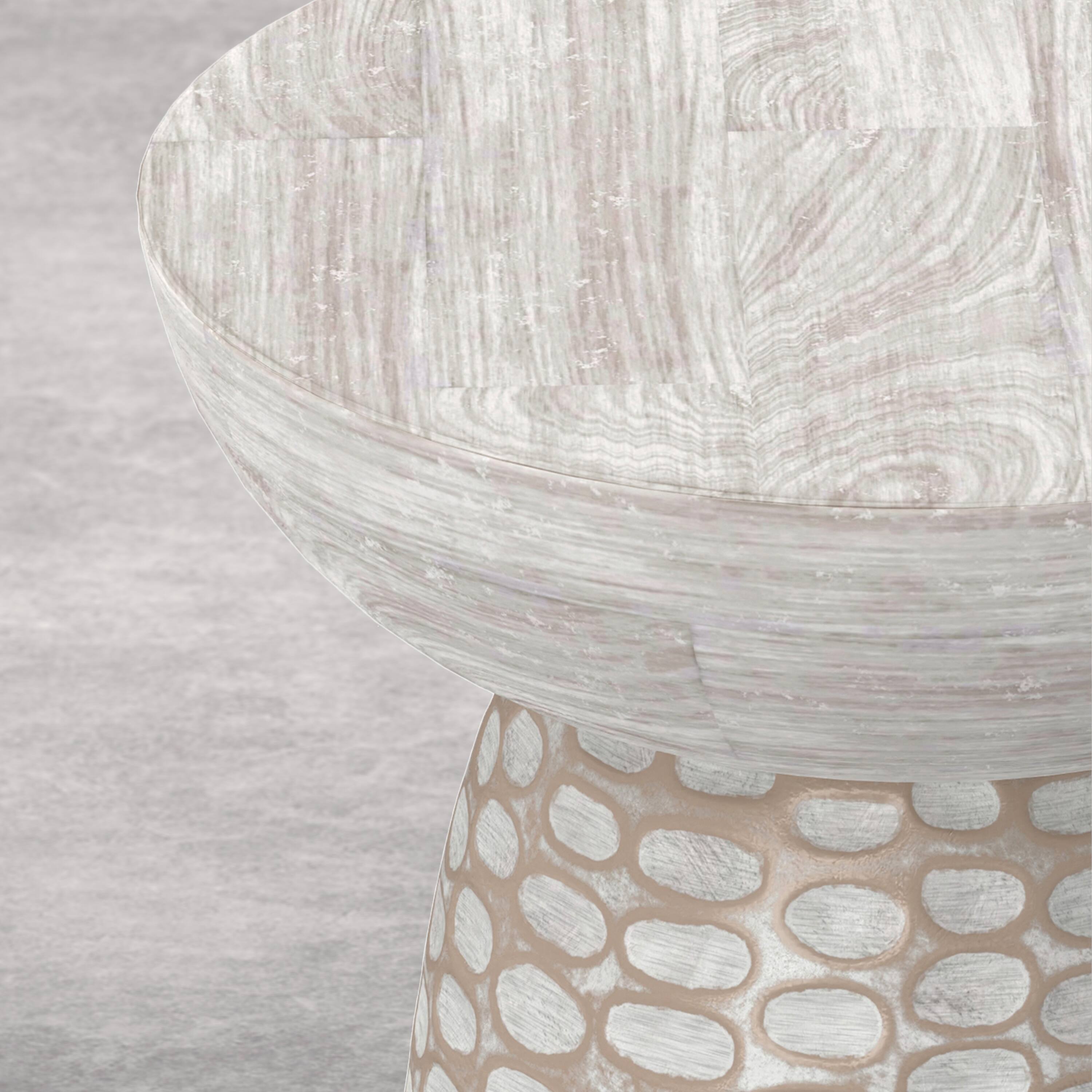 Alt View 2. Simpli Home - Boyd 13 inch Wide Solid Mango Wood Round Accent Table, Distressed White - Distressed White.