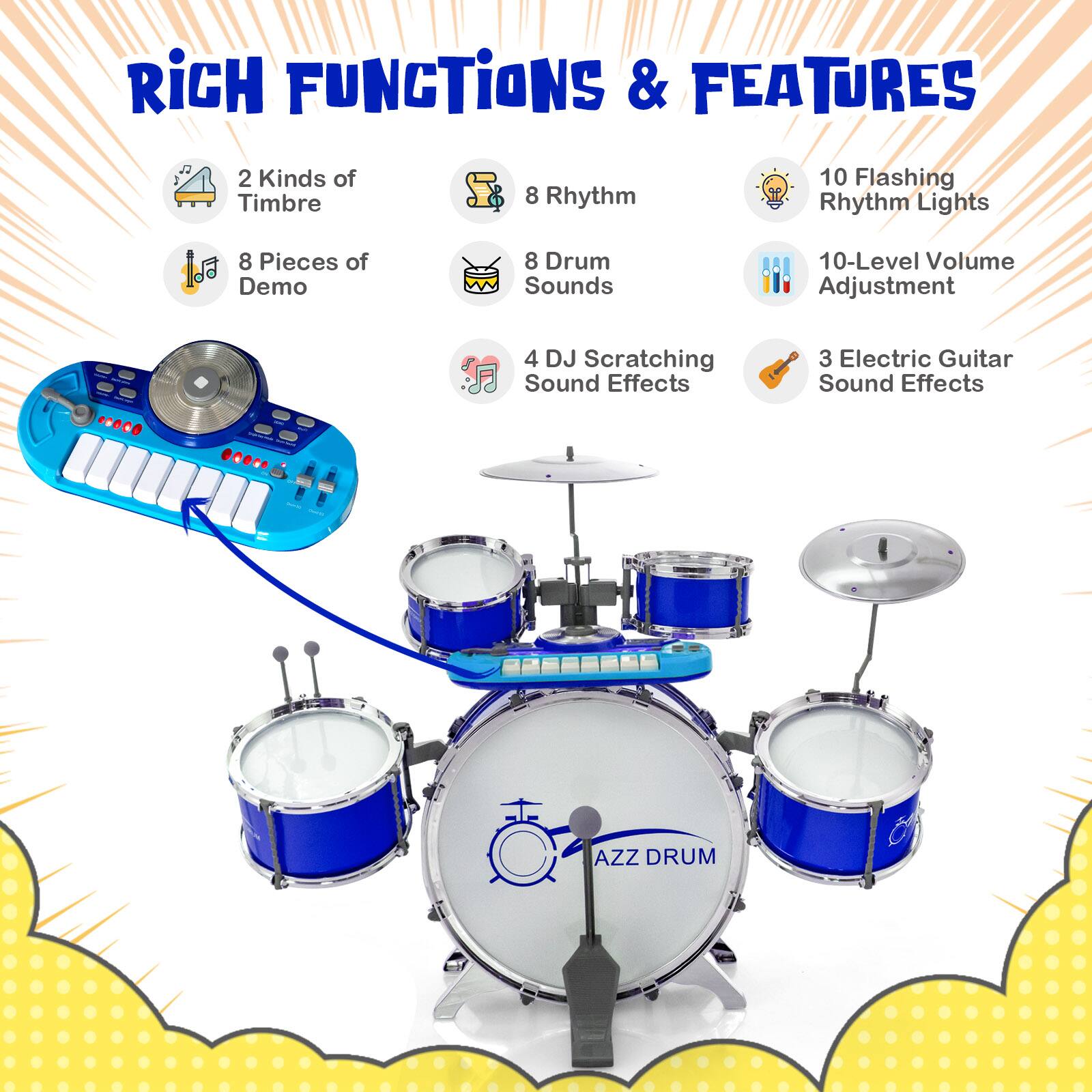 Costway Jazz Drum Set for Toddler Kids Educational Toy w/Keyboard