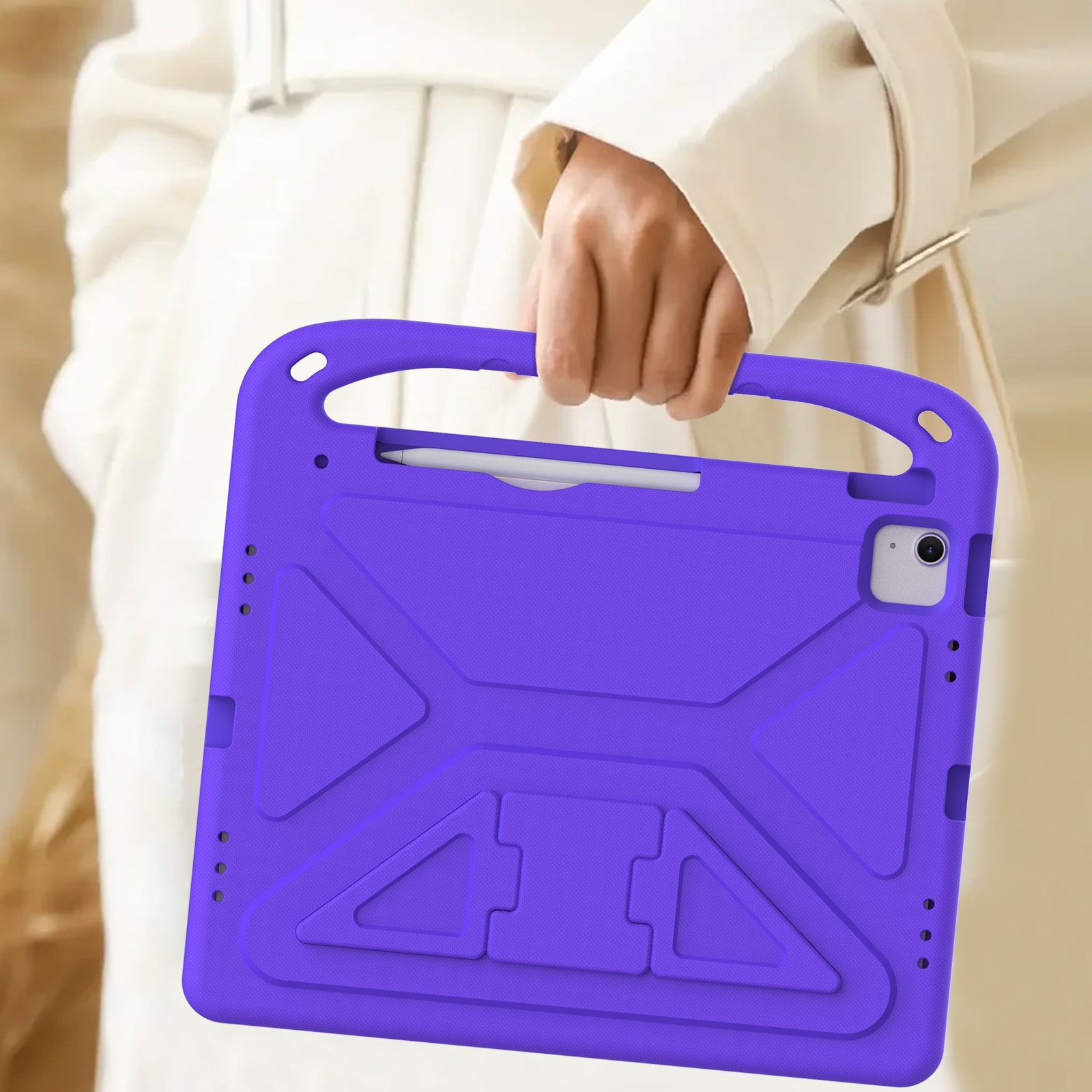 Alt View 2. Dteck - For iPad Air 11 M4(2026)/M3 (2025)/M2 (2024) Rugged Case Kids Friendly EVA Handle Grip Pencil Holder Kickstand Cover - Purple.