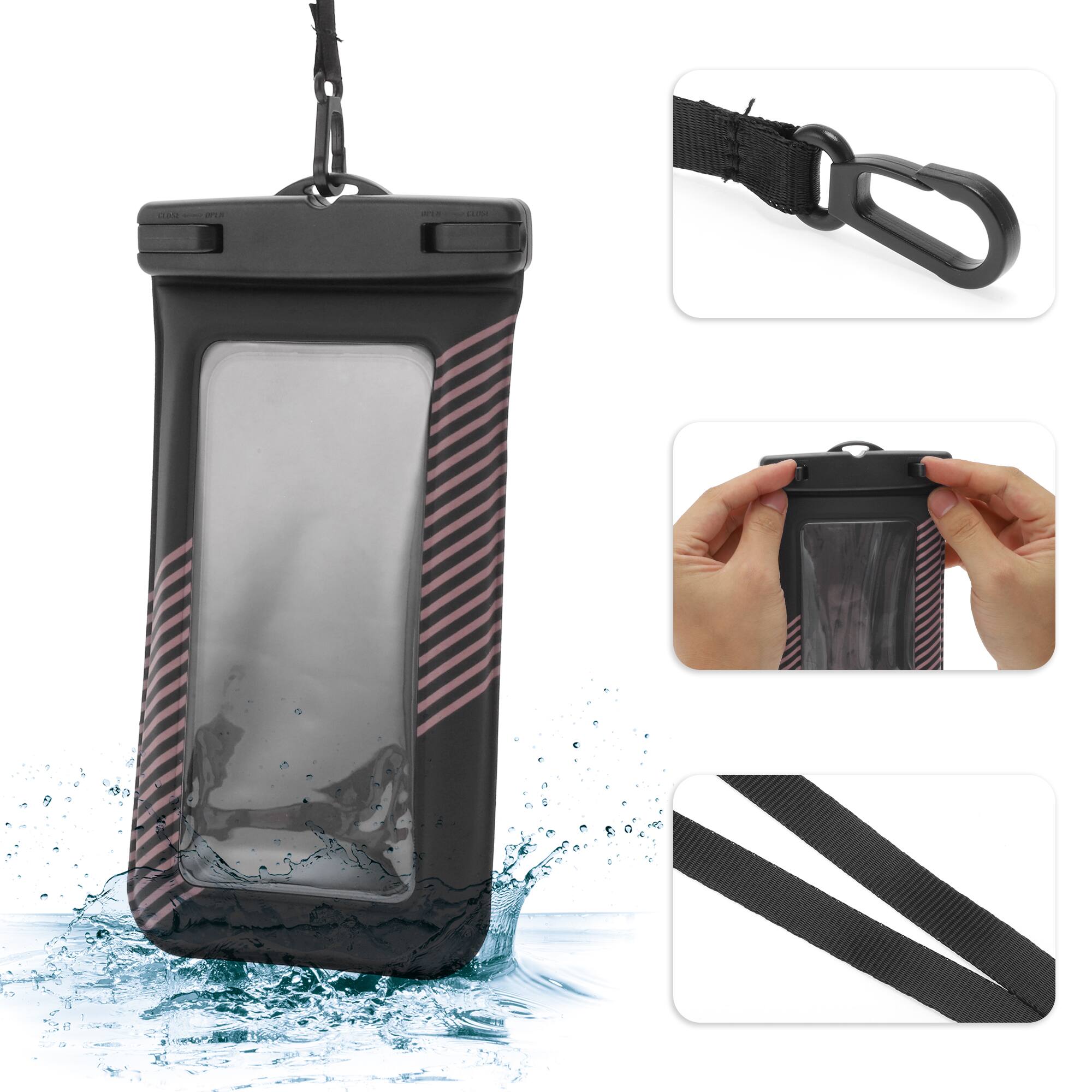 Alt View 2. Unique Bargains - 2pcs Half Stripe Mobile Waterproof Bag Universal Waterproof Case Compatible for Phone 4.53"x8.27" - Black Light Pink.