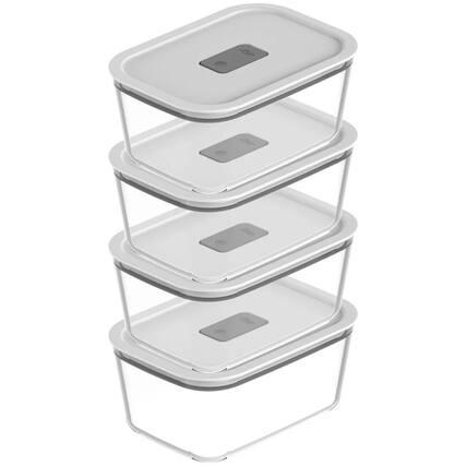 OU - Glass Food Storage Container Set 8pc (set of 4) Leak Proof Lid with Microwave Valve, Stackable