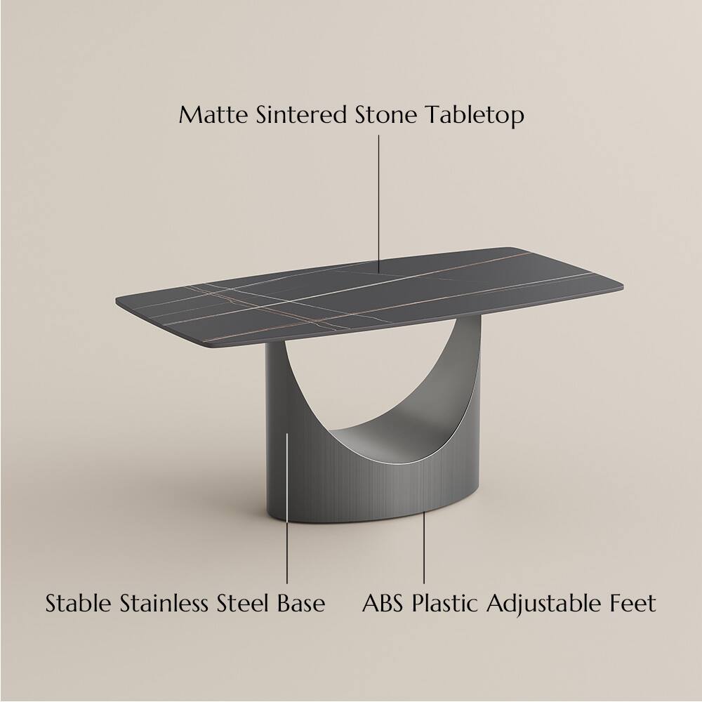 Matte Sintered Stone Tabletop  
Stable Stainless Steel Base  
ABS Plastic Adjustable Feet