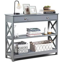 Ecooso - 3-Tier Console Table with Drawer and Storage Shelves for Entryway or Living Room - Gray