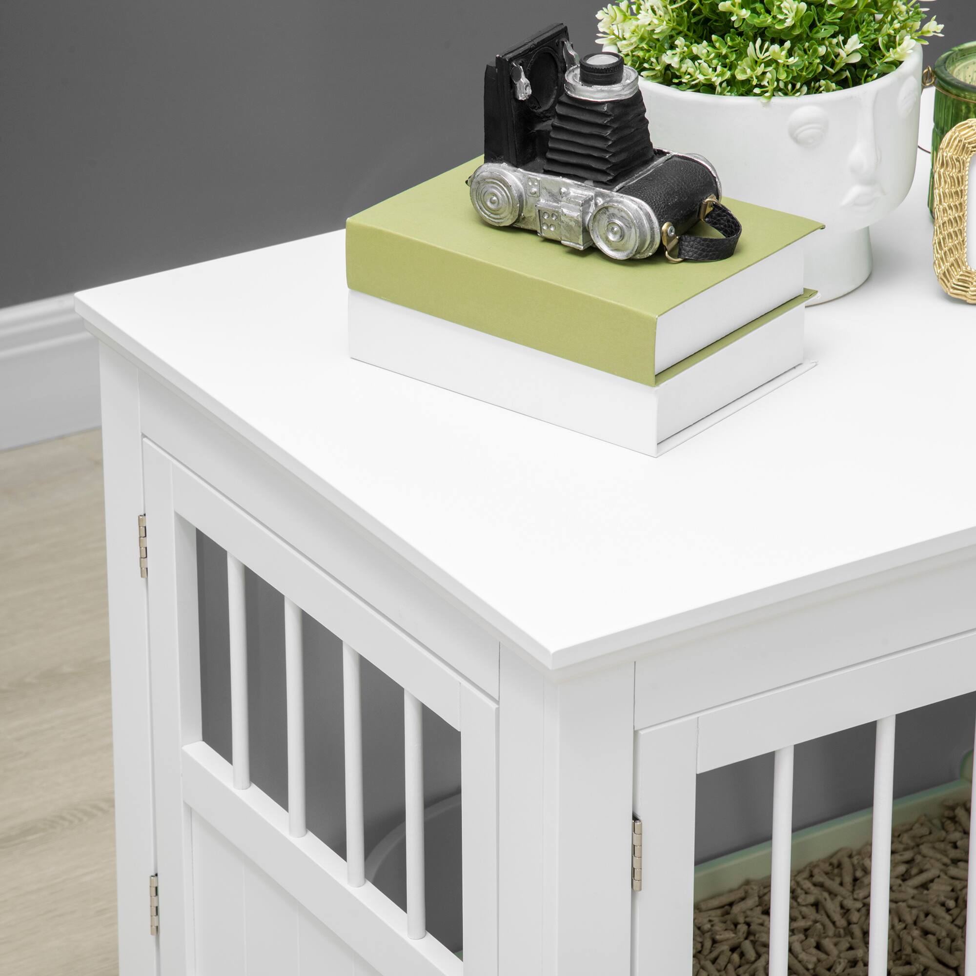 Alt View 4. Pawhut - Dog Crate End Table, Triple Doors, Wooden Furniture, Indoor Use, Puppy Crate, for Small Dogs.