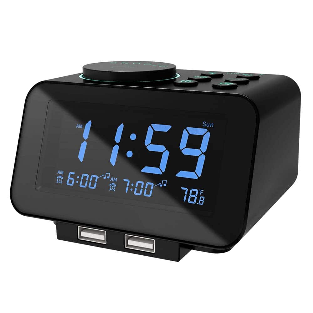 Dazzed Corner - Digital Dual Alarm Clock,2 USB Charging Ports,Battery Backup - Black