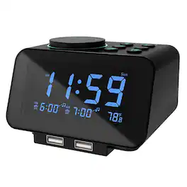 Dazzed Corner - Digital Dual Alarm Clock,2 USB Charging Ports,Battery Backup - Black