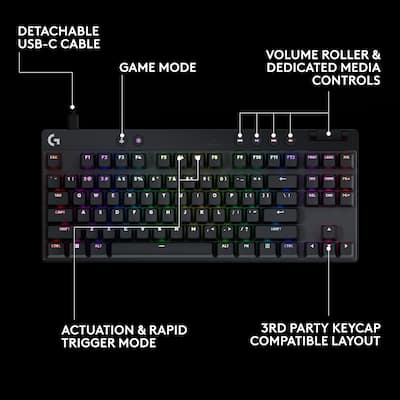 Logitech PRO X TKL RAPID Wired Hall Effect Gaming Keyboard with Logitech PRO X TKL RAPID Wired Hall Effect Gaming Keyboard with