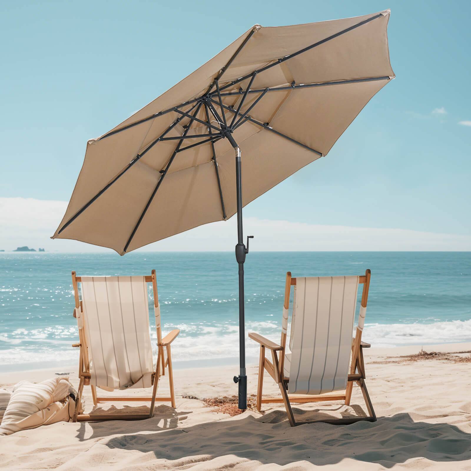 Alt View 1. Costway - Costway 10 ft 3-tier Vented Patio Umbrella Large Market Table Umbrella Outdoor Sun Shade - Brown.