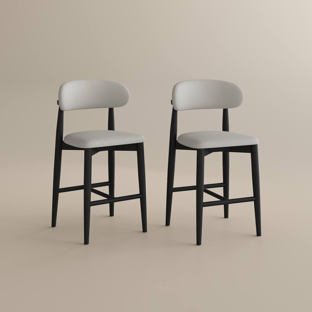 Alt View 5. POVISON - 24" Assembled Mid-Century Modern Wood Counter Height Bar Stools Set of 2, Faux Leather Counter Stools, Beige & Black - Beige & Black PU Leather.