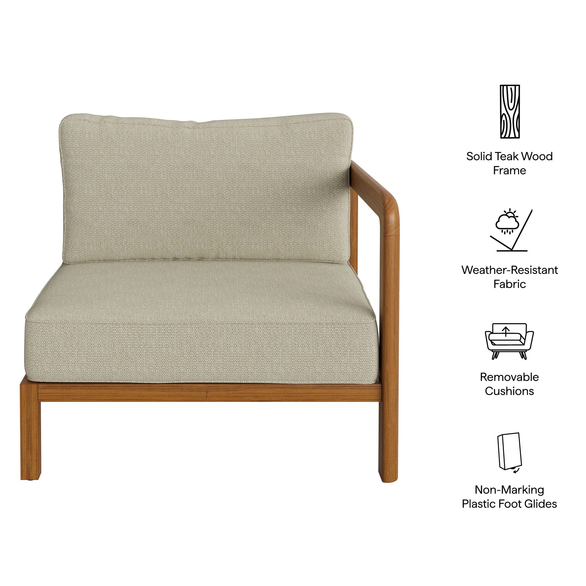 Kona Outdoor Teak Wood Right Arm Facing Modular Armchair by Modway Sand ...