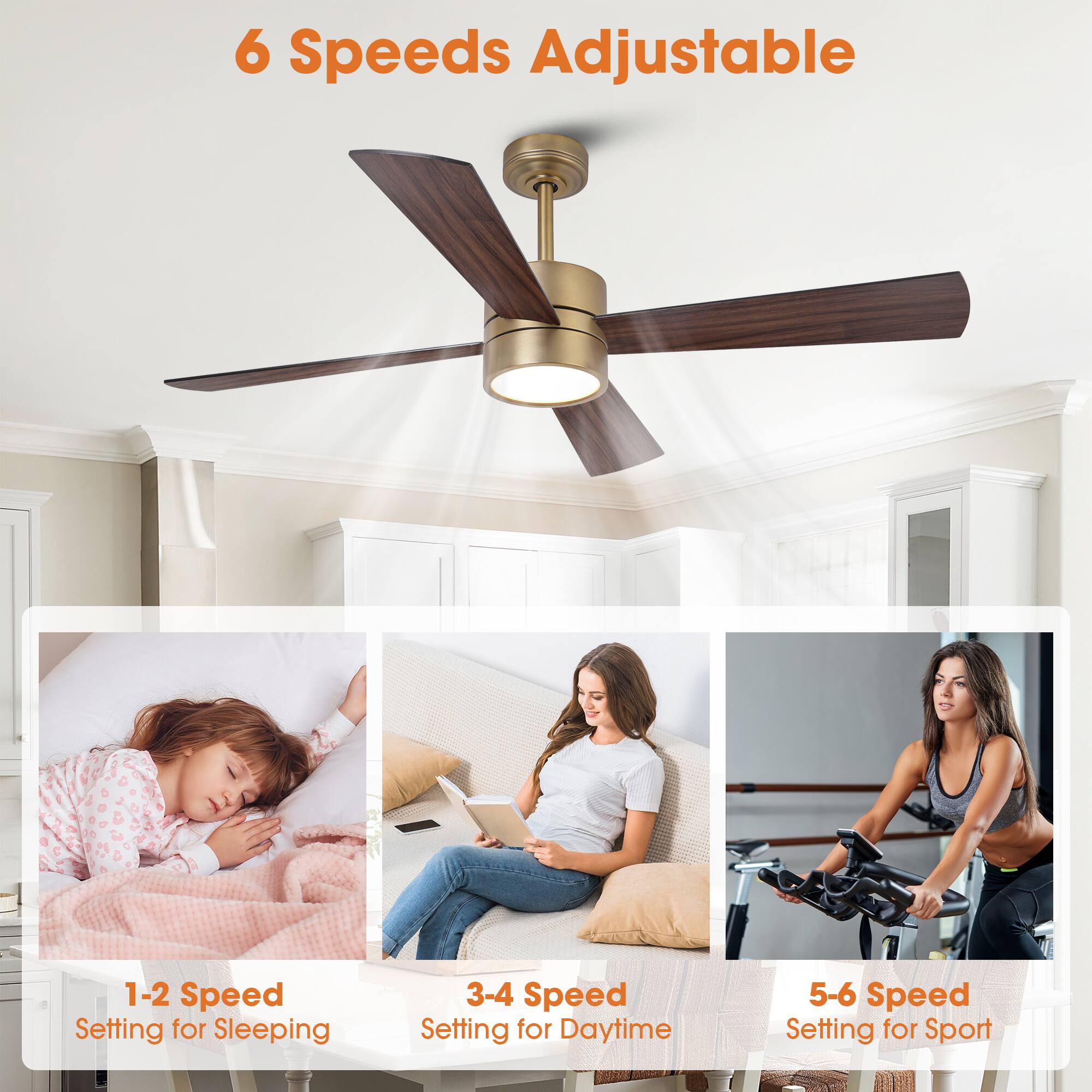 6 Speeds Adjustable

1-2 Speed Setting for Sleeping

3-4 Speed Setting for Daytime

5-6 Speed Setting for Sport