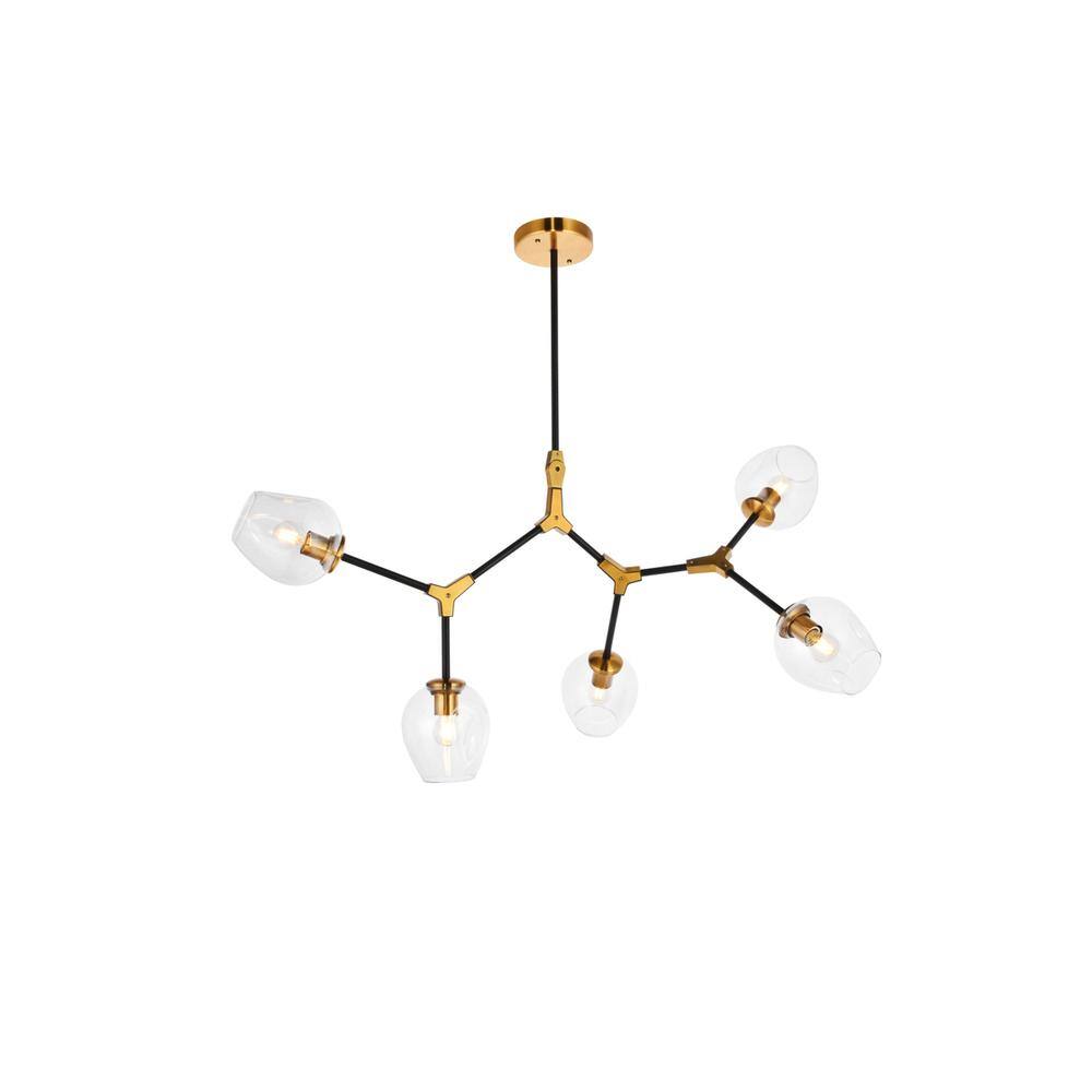 Angle. Urban Classic - Cavoli 5 light in Light Antique Brass and Flat Black Pendant - Light Antique Brass And Flat Black.