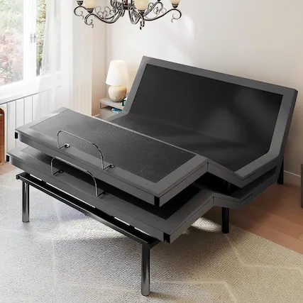 Front. AOITUN - Full Size Electric Adjustable Bed Frame, Ergonomic Smart Base with Dual USB Ports & Wireless Remote - black.