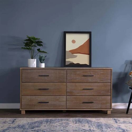 Back. SlickBlue - Modern Farmhouse Solid Wood 6-Drawer Double Dresser for Bedroom - Rustic Pine.