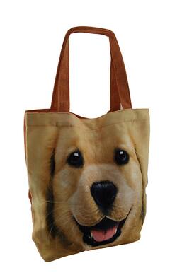 Zeckos - Happy Dog Large Yellow Lab Face Canvas Tote Bag - Orange
