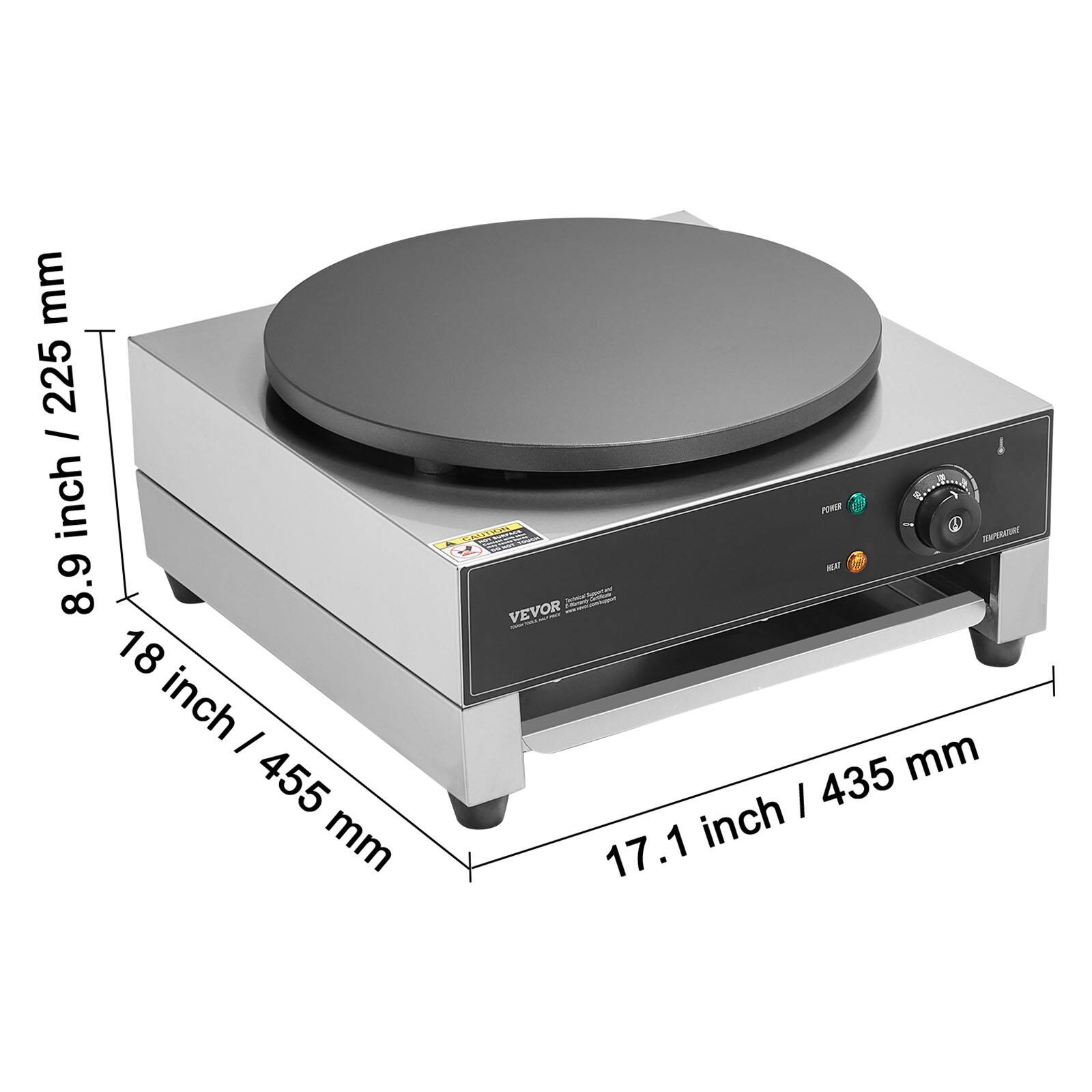mm 225 / inch 8.9  
18 inch / 455 mm  
POWER ! CAUTION THE TEMPERATURE HEAT  
Sugared VEVOR 435 mm / 17.1 inch