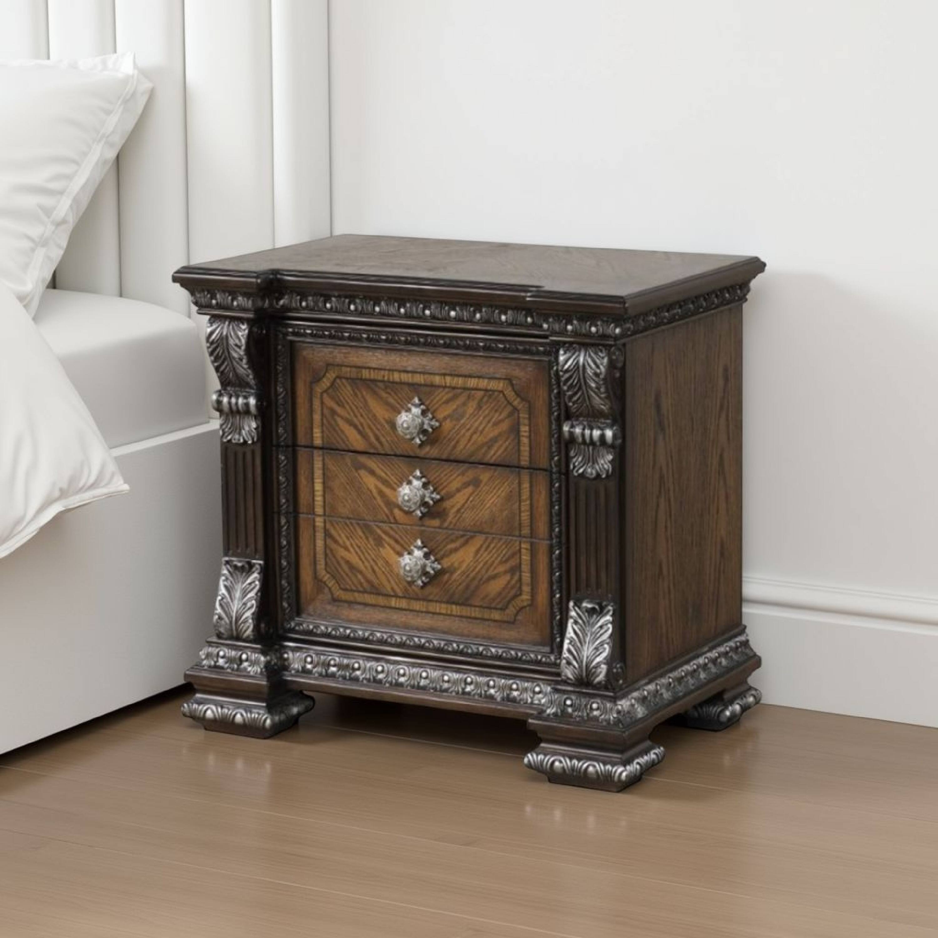 Alt View 5. Manhattan Lane - Naddy Nightstand, Hidden Drawer USB A-C, 30 Inch - Espresso Brown, Silver.