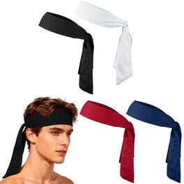 Unique Bargains - Tie Sweatband Headband, Adjustable Non-Slip Moisture Wicking Athletic Headband, 4pcs - For Tennis/Karate/Workout/Yoga - Black, White, Red, Dark Blue