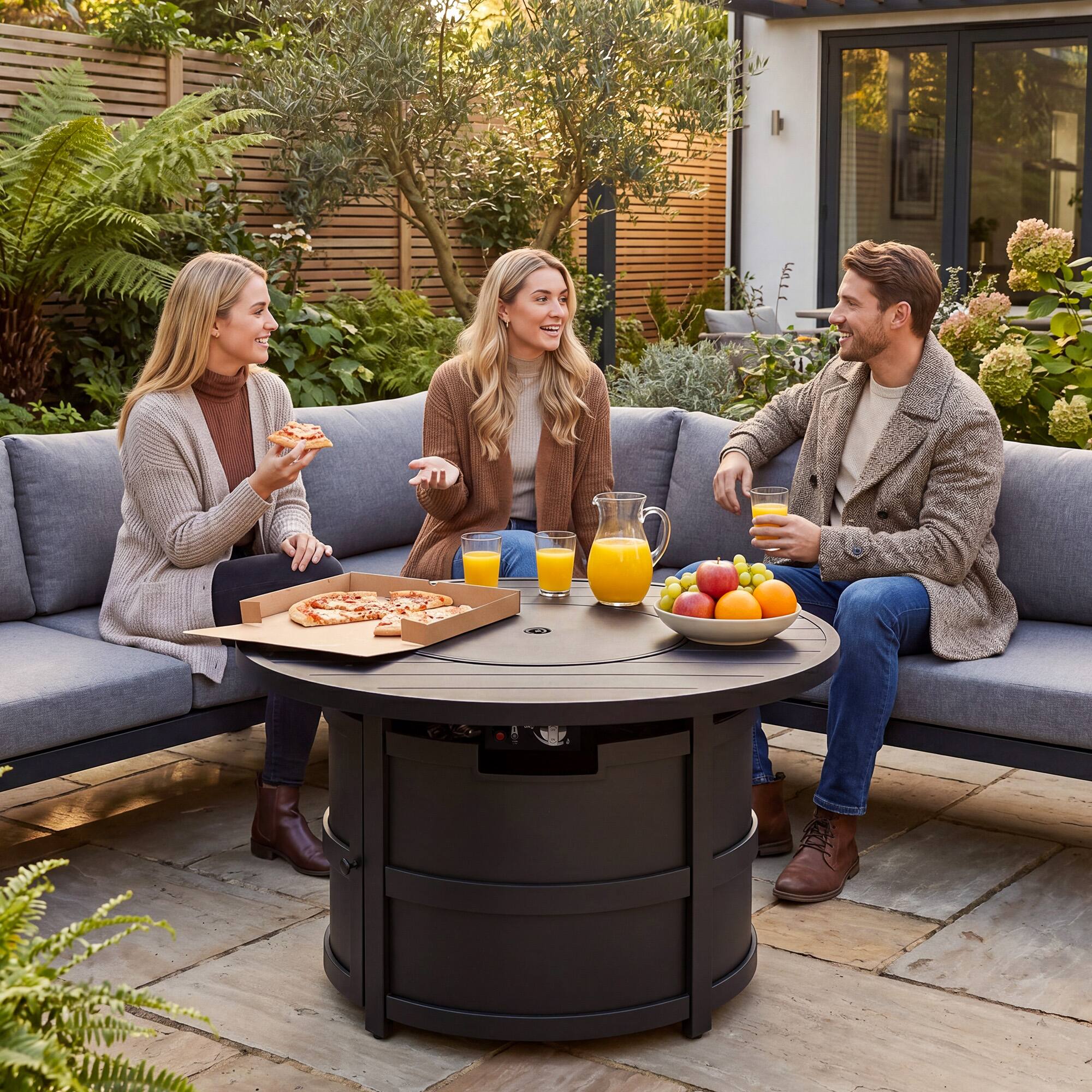 Left. Nuu Garden - Outdoor 40 Inch Fire Pit Table, 50,000 BTU Fire Pit with Lid.
