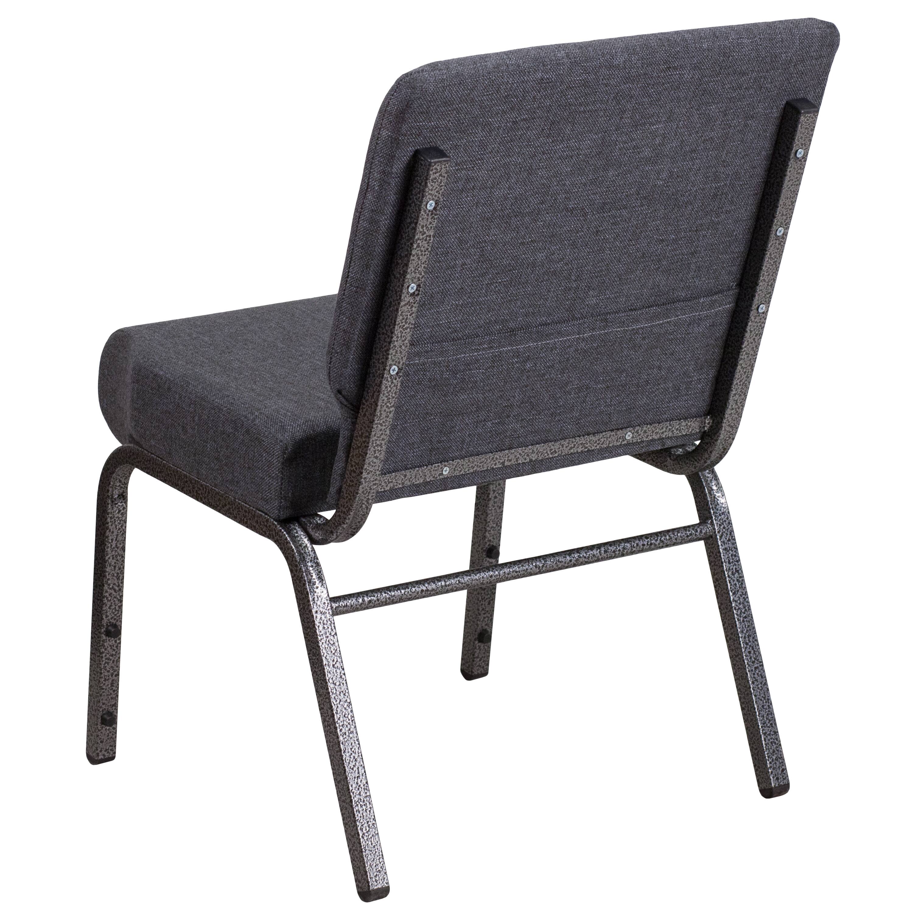 Alt View 6. Emma + Oliver - 4 Pack 21''W Stacking Church Chair - Dark Gray Fabric/Silver Vein Frame.