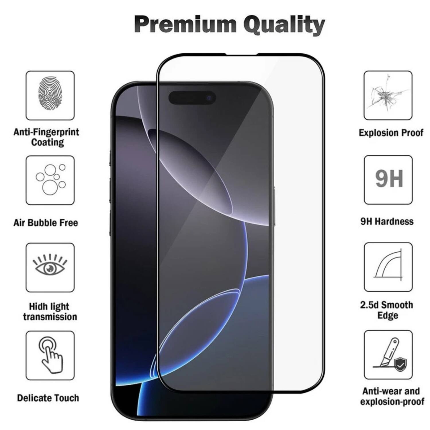 Premium Quality Anti-Fingerprint Coating Explosion Proof 9H Air Bubble Free 9H Hardness High Light Transmission 2.5d Smooth Edge Delicate Touch Anti-wear and Explosion-proof
