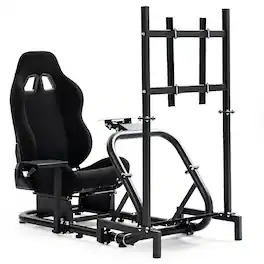 Dardoo - Racing Simulator Cockpit with Monitor Stand and Racing Seat,Fits for Logitech, Thrustmaster, Fanatec - Black