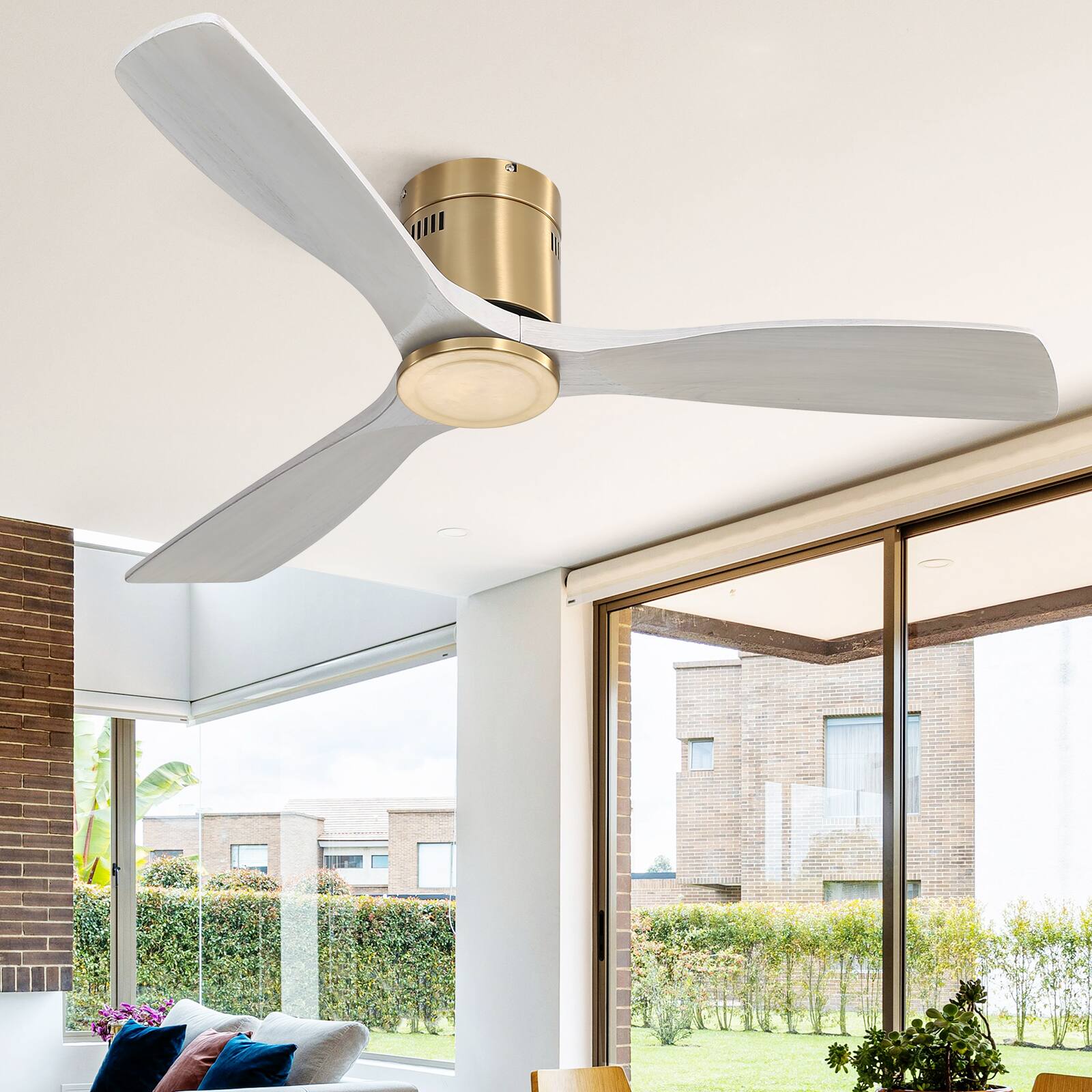 Alt View 6. Sofucor - Gold Ceiling Fan No Light 52" 3 Blades Modern Room Remote Control Timer Reversible Bedroom Flush Mount Ceiling Fan - Gold Light Grey.