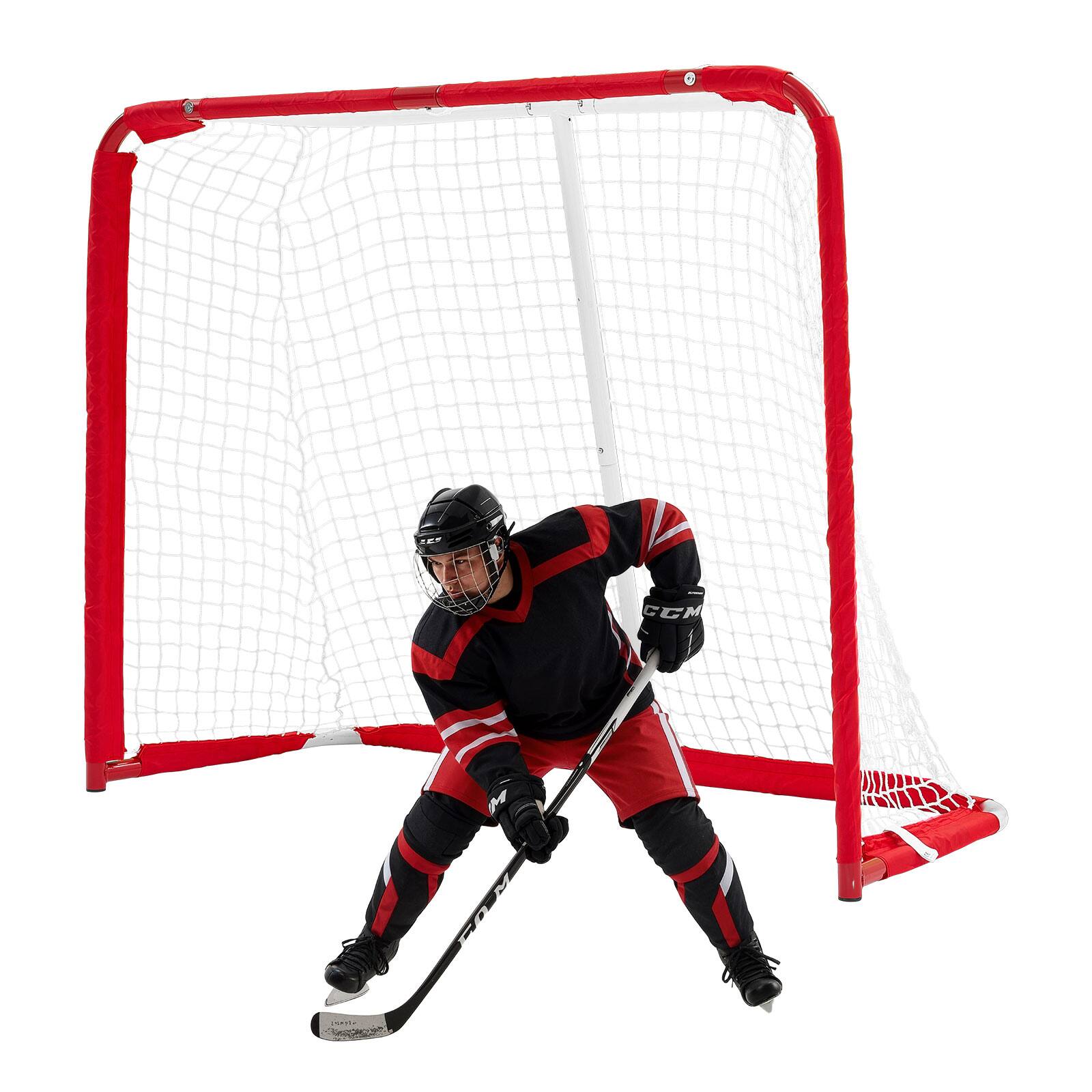 Front. VEVOR - Street Hockey Goal, Heavy-Duty Steel Street + Roller Hockey Nets, Durable Hockey Net for Indoor Outdoor Use, Lightweight - White;Red.