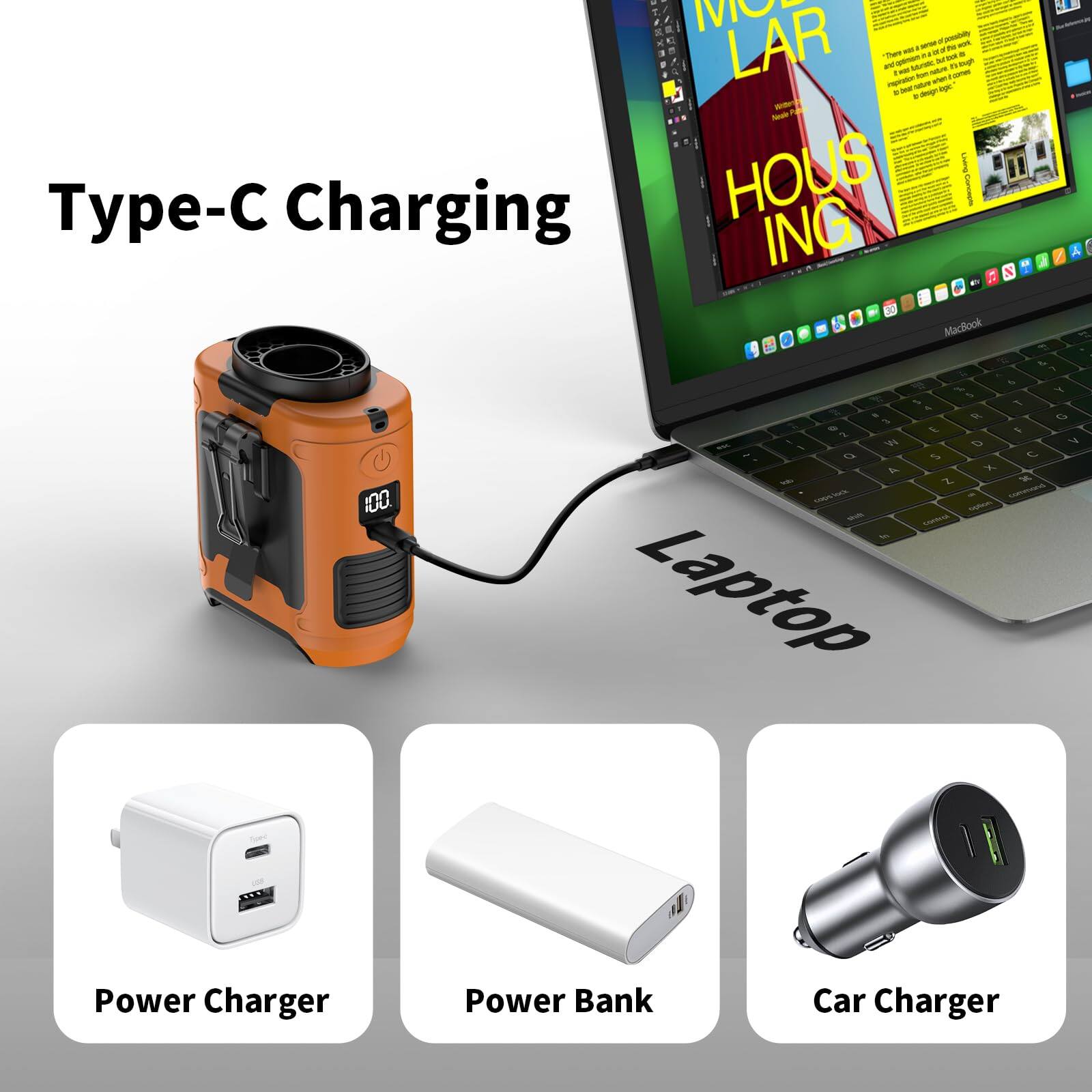 Type-C Charging

Laptop

Power Charger

Power Bank

Car Charger