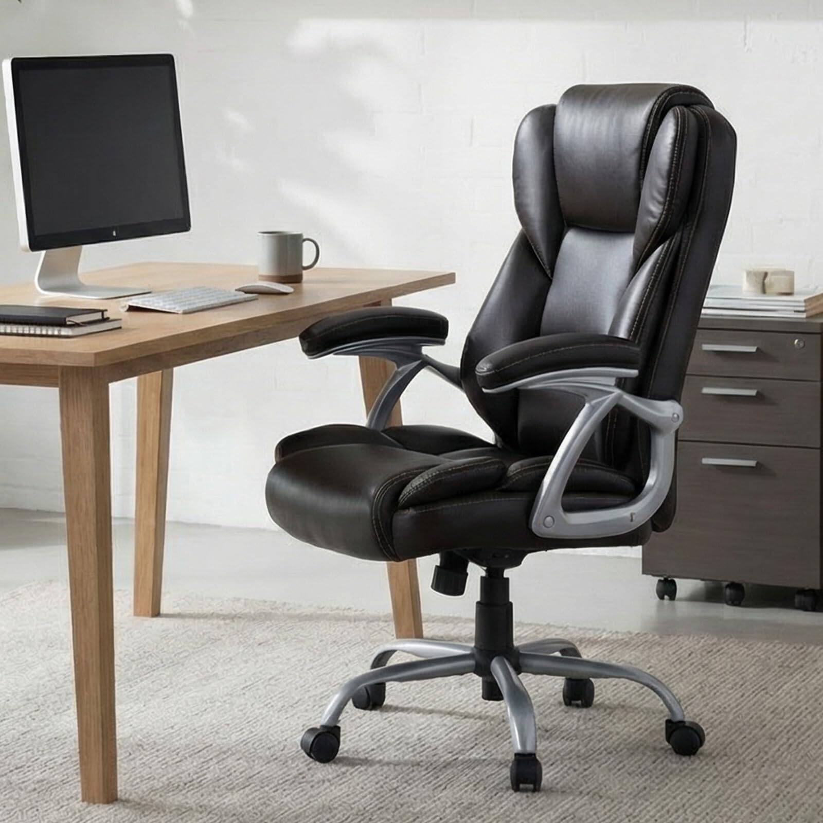 Alt View 1. Ecooso - Executive Office Desk Chair with Padded Seat and Armrests, Ergonomic Swivel Computer Chair - Brown.