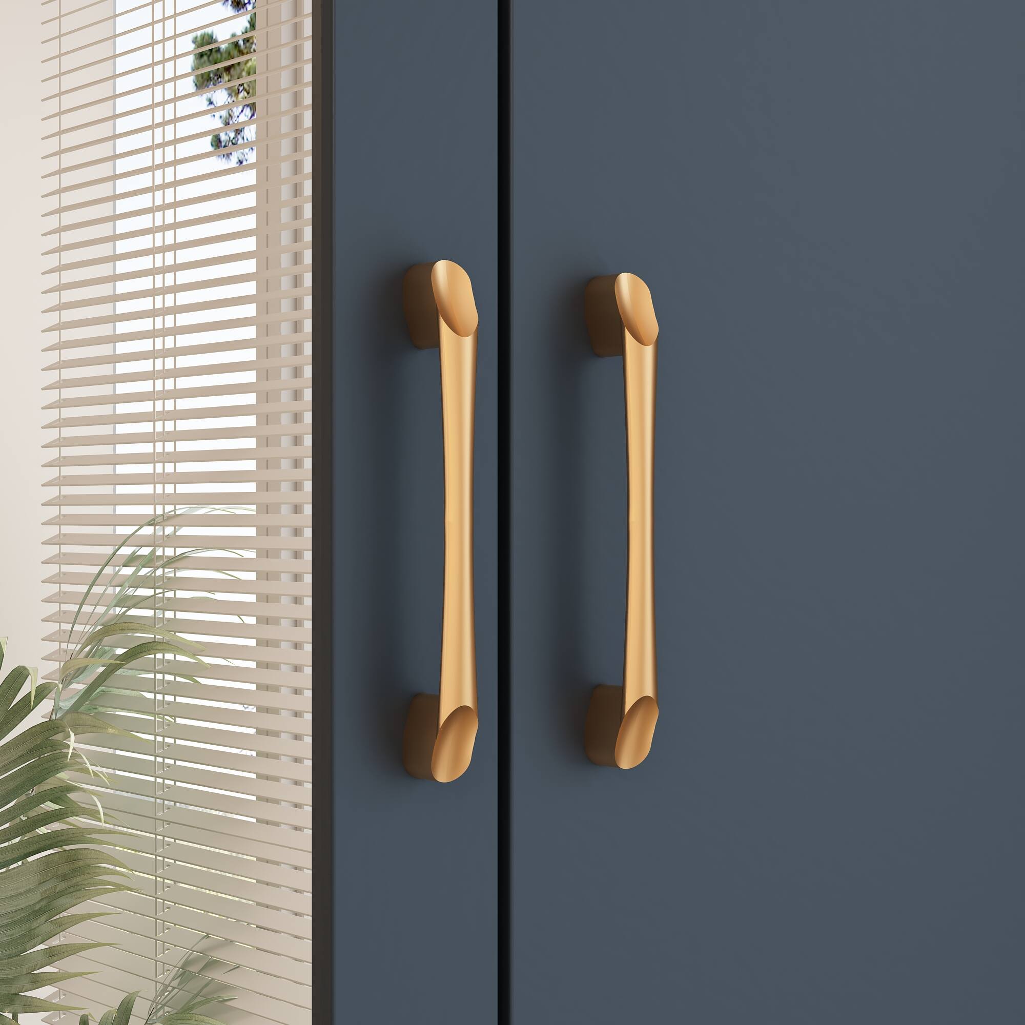 Back. FUFU&GAGA - Small Wardrobe with Mirror for Bedroom Compact Closet with Hanging Rod, Drawer & Open Shelf Space-Saving Storage Cabinet - Dark Blue.