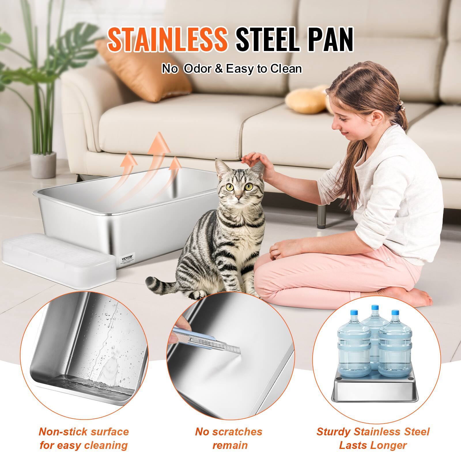 STAINLESS STEEL PAN
No Odor & Easy to Clean

- Non-stick surface for easy cleaning
- No scratches remain
- Sturdy Stainless Steel Lasts Longer