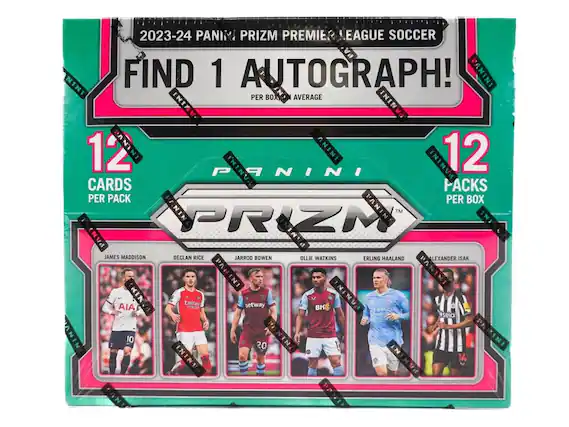 2023-24 PANINI PRIZM PREMIER LEAGUE SOCCER
FIND 1 AUTOGRAPH!
PER BOX AVERAGE
12 CARDS PER PACK
12 PACKS PER BOX
JAMES MADDISON
DECLAN RICE
JARROD BOWEN
OLIVE WATKINS
ERLING HAALAND
ALEXANDER ISAK
Emirates
betway
AIA
BK8
sela