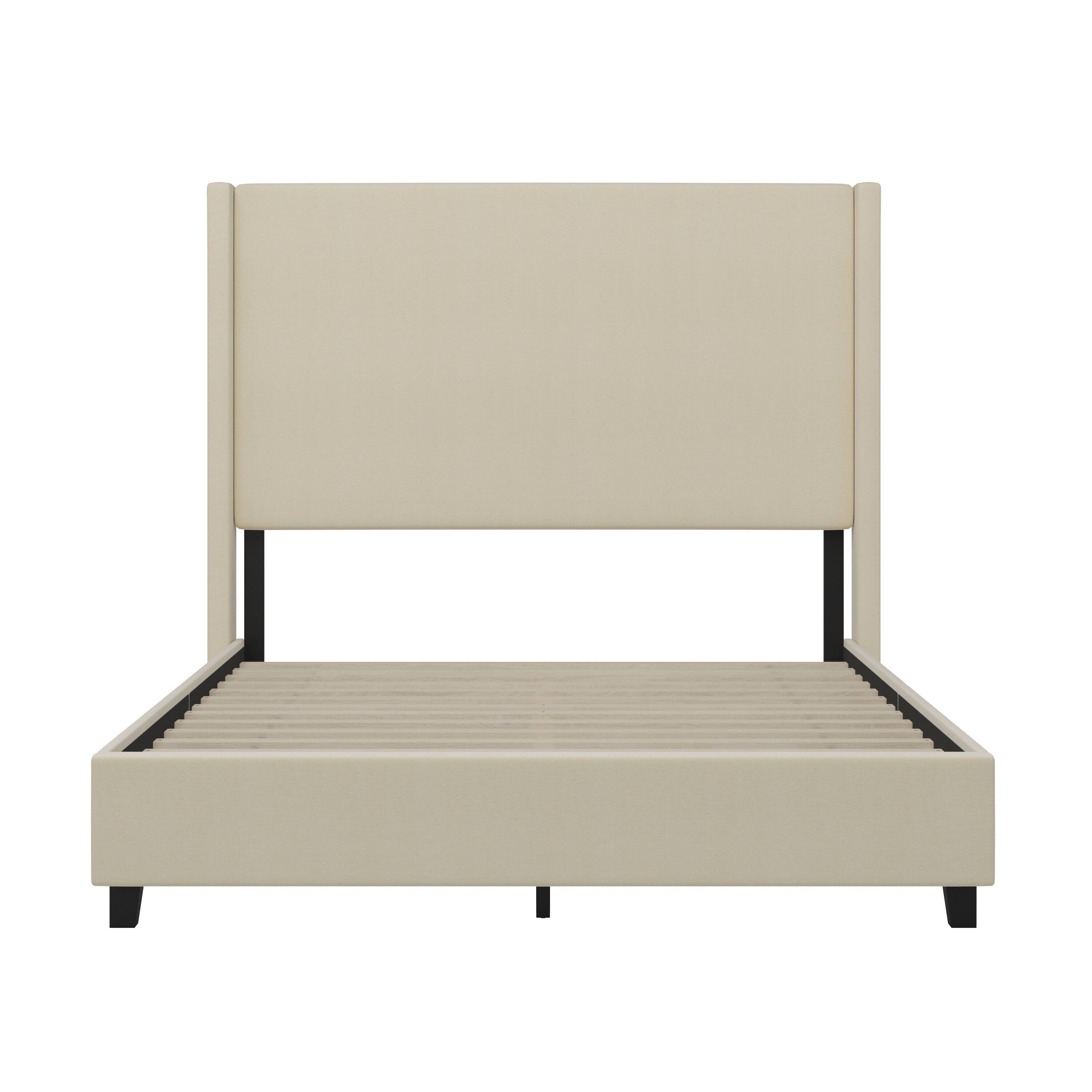 Alt View 9. Emma + Oliver - Nora upholstered Platform Bed with Plush Padded Wingback Headboard and Wood Support Slats - No Box Spring Needed - Beige.