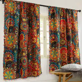 Oumilen - 2-Pack Boho Mandala Curtains, Colorful Circle Print Window Curtains with Tassels Rod Pocket 60x86 Inch - Multicolor
