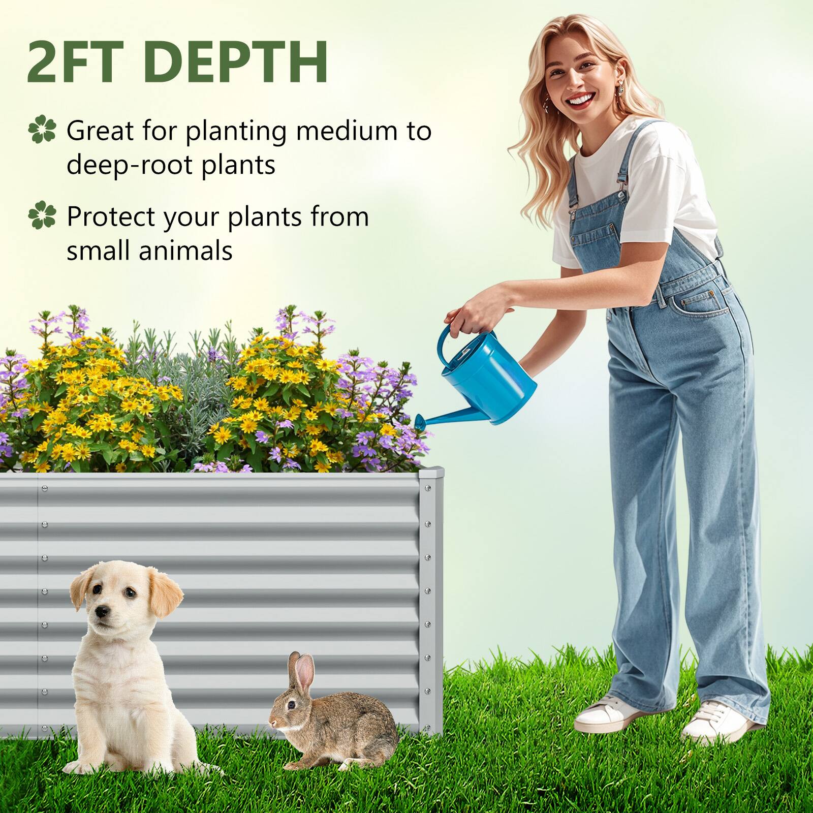 2FT DEPTH

- Great for planting medium to deep-root plants
- Protect your plants from small animals