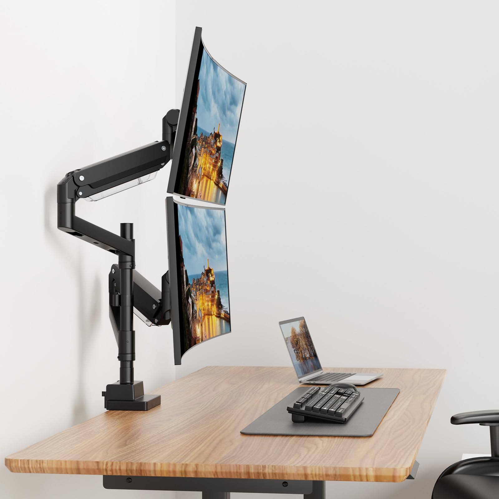 Alt View 4. Comfort Essence - Vertical Monitor Mount Heavy Duty Arm For onitors Up To 59 Extra Tall wide Adjustable Aluminum Desk Vesa 7 - Black.