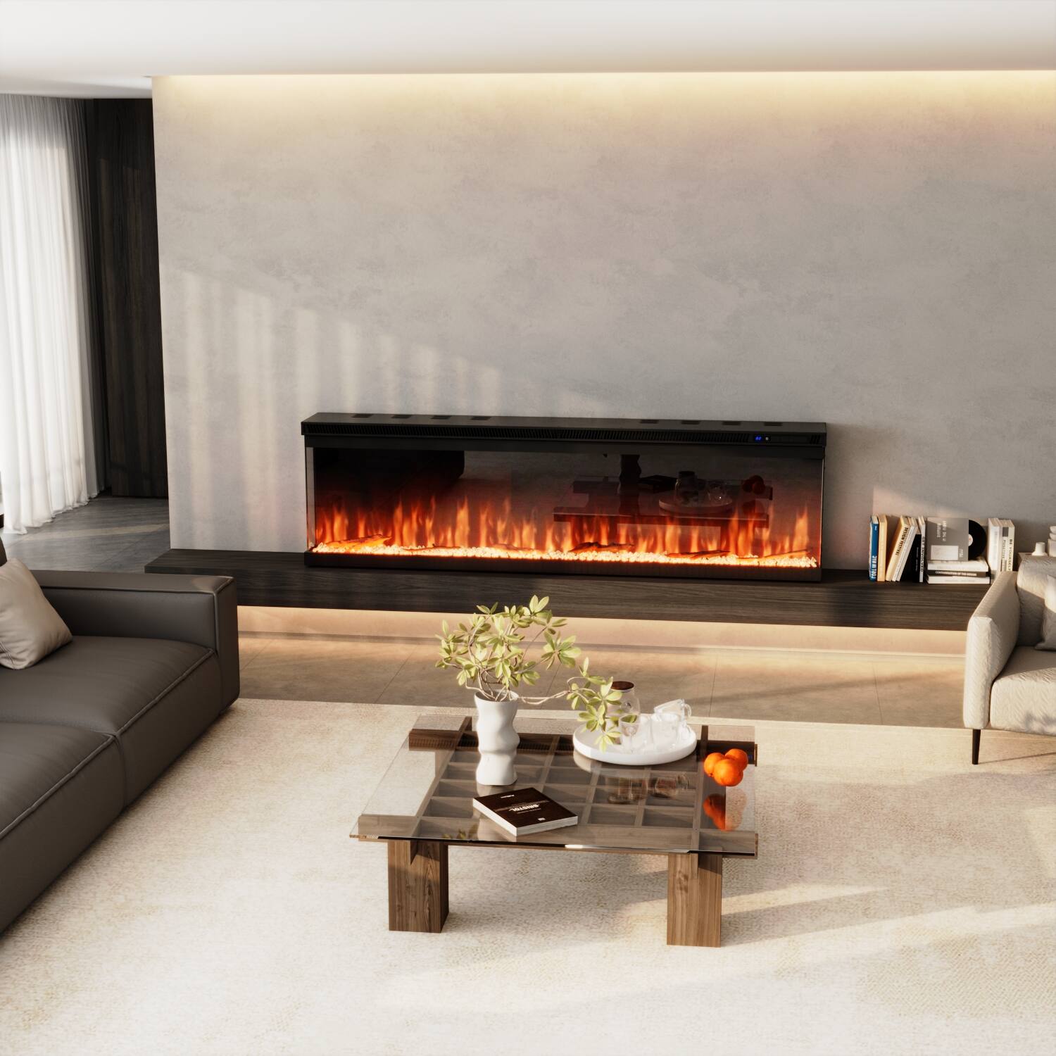 Alt View 6. FUFU&GAGA - 60" 3-Sided Holographic Electric Fireplace with WiFi App & Remote Control 12 Flame Colors, Timer Quiet Heater - Black.