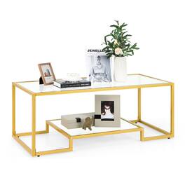 Ecooso - Modern Rectangular Coffee Table with Glass Table Top - Gold