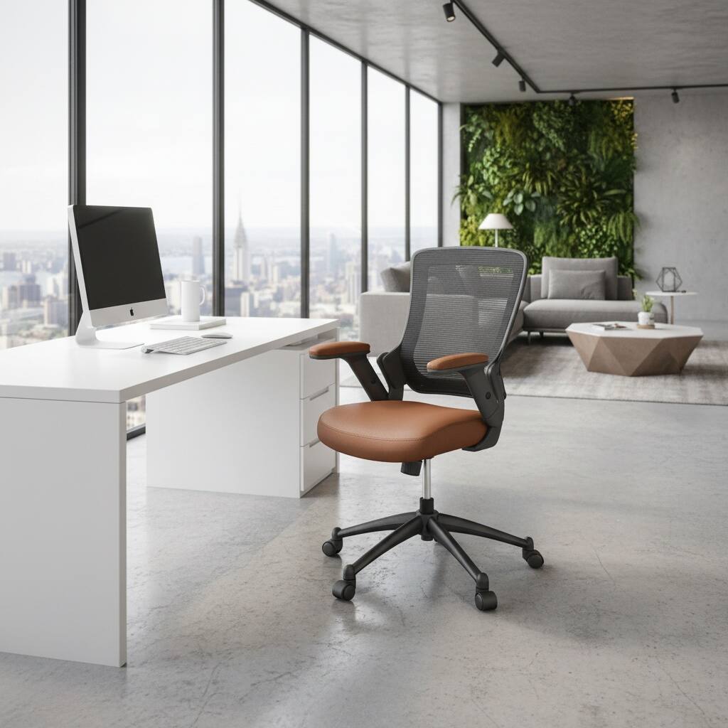 Alt View 5. Forest'nSky - Mobili Mid-Back Mesh Task Chair with Height Adjustable Arms, Brown - Brown.