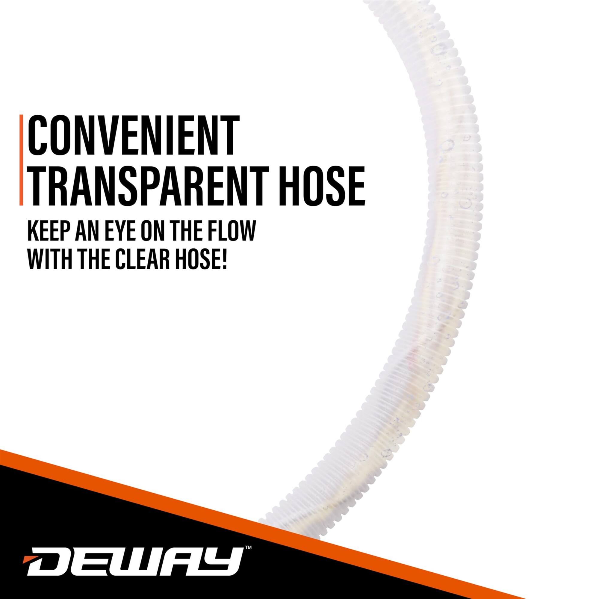 CONVENIENT TRANSPARENT HOSE
KEEP AN EYE ON THE FLOW WITH THE CLEAR HOSE!
DEWAY