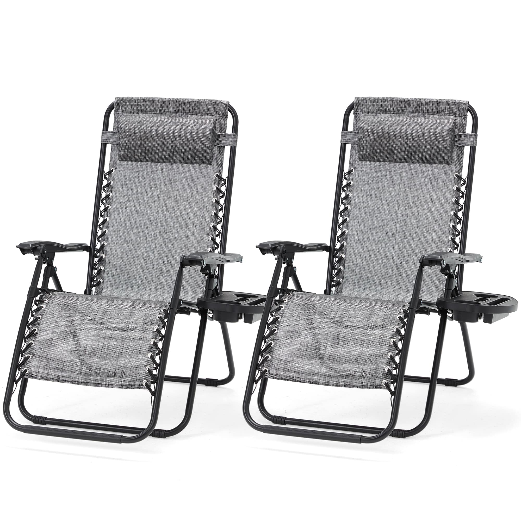 Front. U-HOMY - Zero Gravity Reclining Lounge Chair Set of 2 Outdoor Folding Recliners with Cup Holder and Weather Resistant Fabric - Ice Grey.