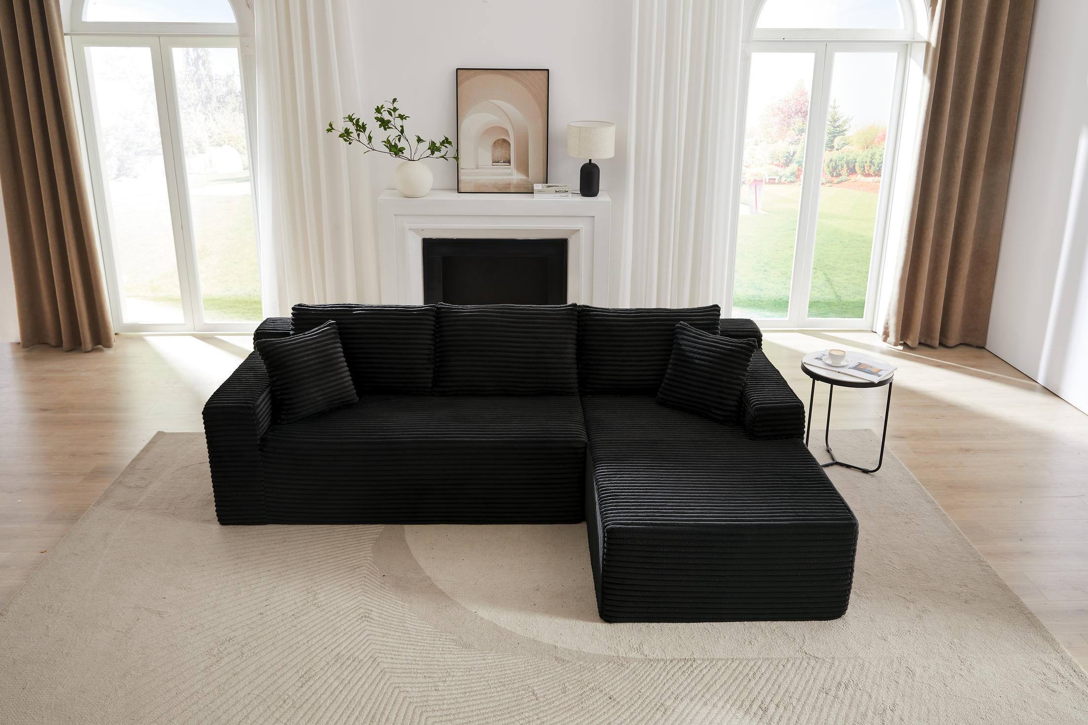 Alt View 1. Meqiodas - L-Shaped Cloud Sectional Sofa with Deep Seat,No Assembly Required,Modular Couches for Living Room,Bedroom,Black - Black.