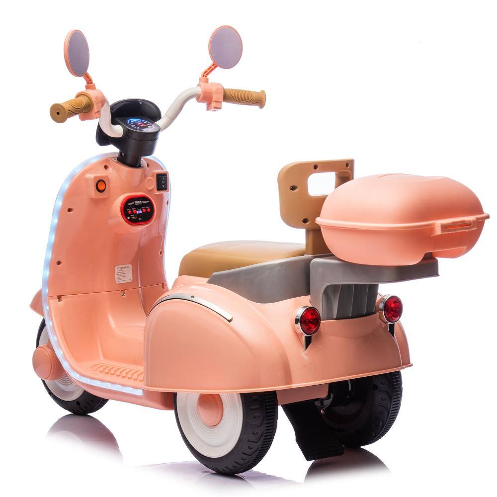 Alt View 1. BreeBe - 12V Kids Ride On 3-Wheel Electric Motorcycle, 2WD, Waterfall Light, Storage, Anti-Slip Backrest, Bluetooth,  Ages 3-6 - Pink.