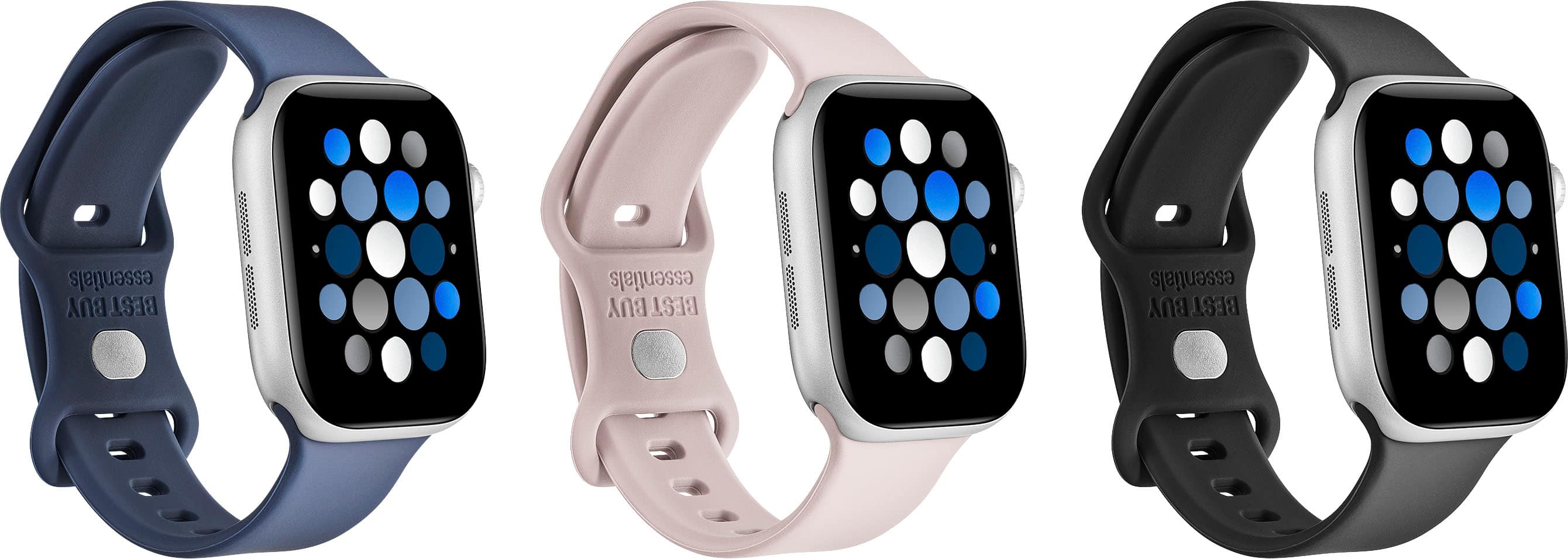 Best Buy essentials™ - Silicone Band for Apple Watch 38mm, 40mm, 41mm and 42mm (3-Pack) - Navy Blue, Pink and Black - Angle_Zoom