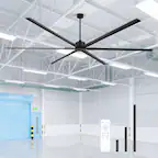 Front. Breezary - 120/144 Inch 12ft HVLS Industrial Ceiling Fan, DC Motor, Aluminum Blades, Downrod Mount, High Airflow, Commercial Grade - 120-in Black (6-Blade).