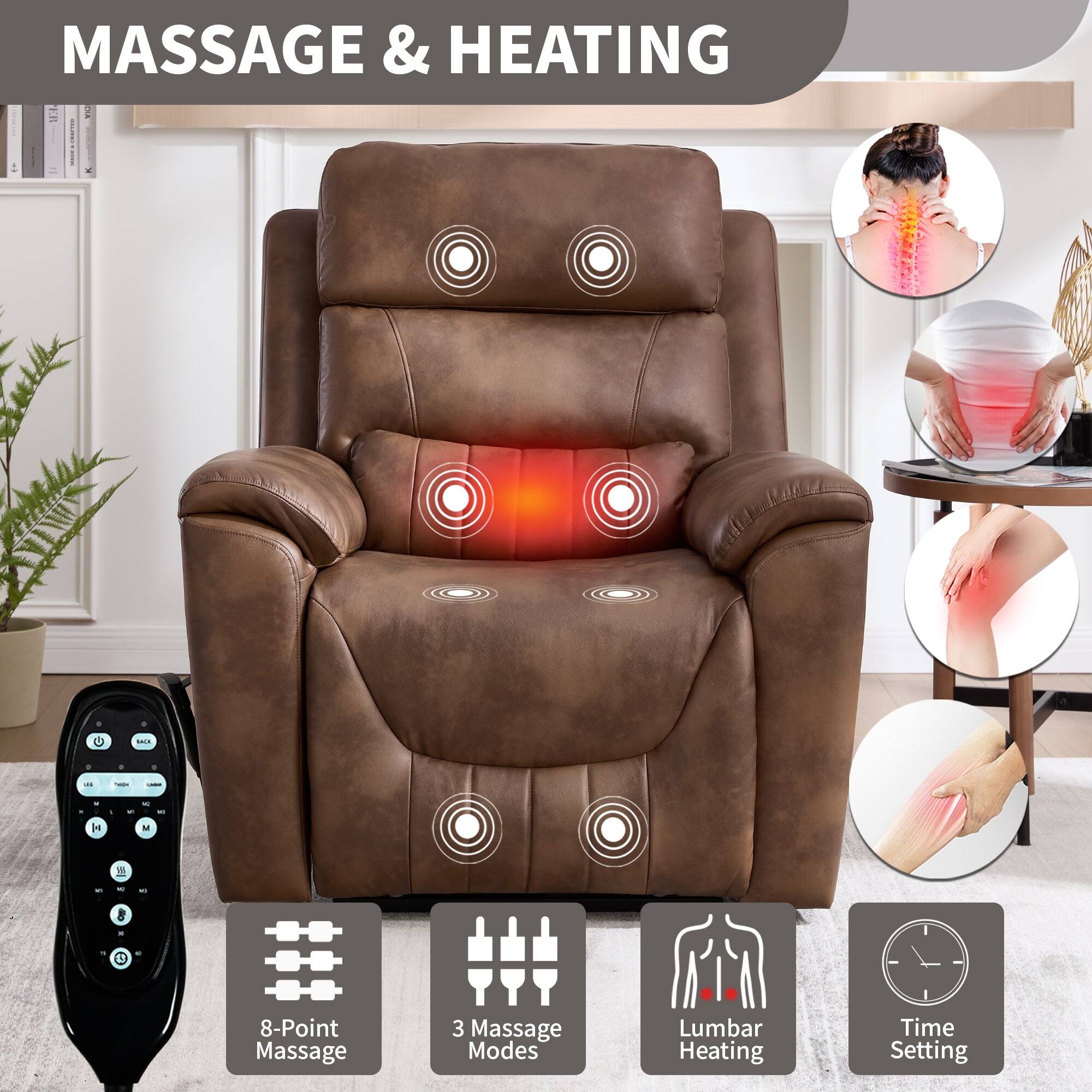 MASSAGE & HEATING

- 8-Point Massage
- 3 Massage Modes
- Lumbar Heating
- Time Setting