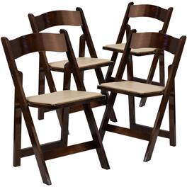 Emma + Oliver - 4 Pack Wood Folding Chair with Vinyl Padded Seat - Fruitwood
