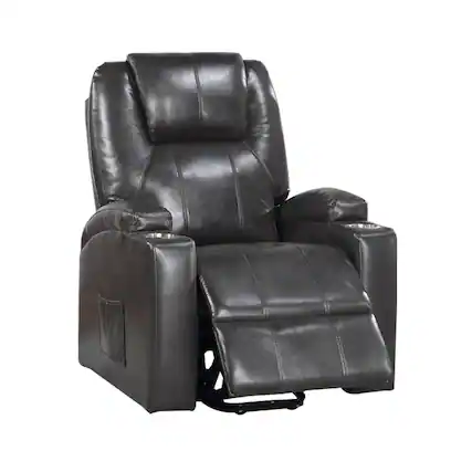 Front. Manhattan Lane - Evans 37 Inch Recliner Chair, Power Lift, Cupholders - Gray.